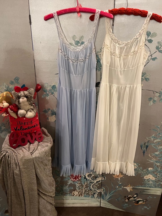 1950 vintage, two  nightgowns one white and one bl