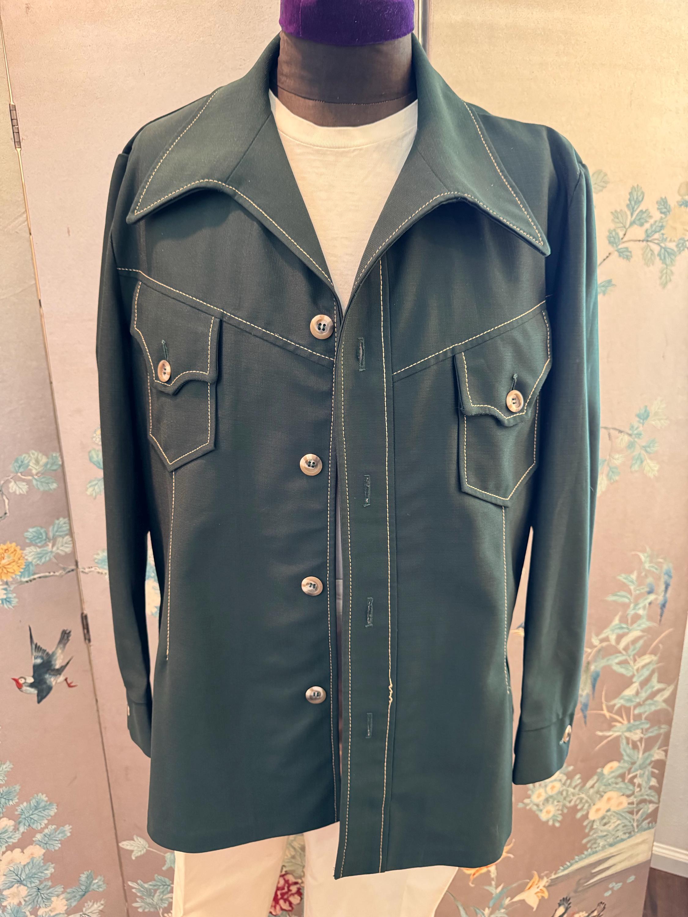 70's Jacket/shirt in Forest Green Polyester, Leisure Style - Etsy