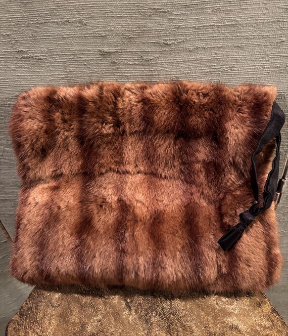 40’s mink handbag, clutch/loop handle; backed in … - image 1