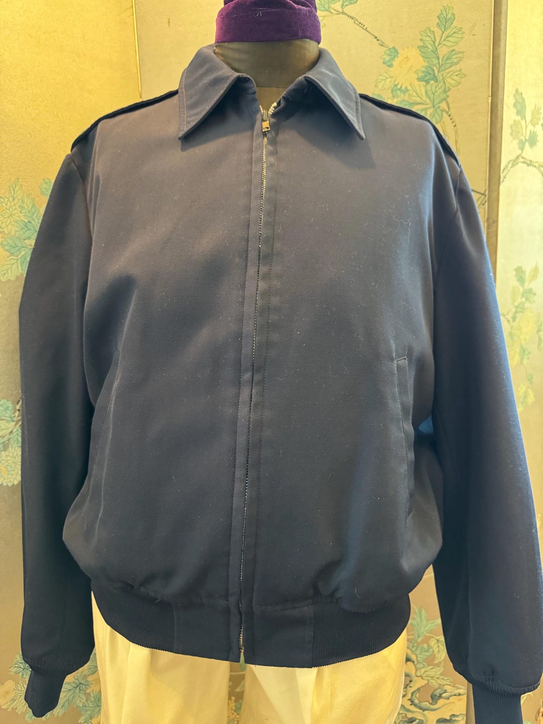 50's Bomber Jacket in Navy Polyester/wool, Zip up Front