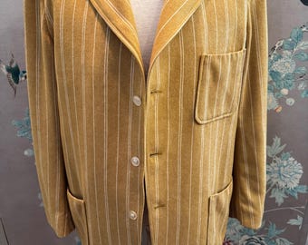 70’s Pendleton blazer, pure virgin wool, muted-mustard color with, wide spaced, white pin stripes.