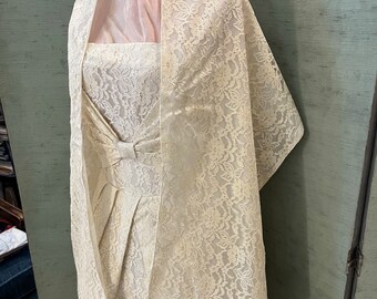 1960 dress/shawl combo in white lace, cocktail dress or bride