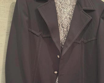 70’s Knack leisure wear, black western blazer, white stitching