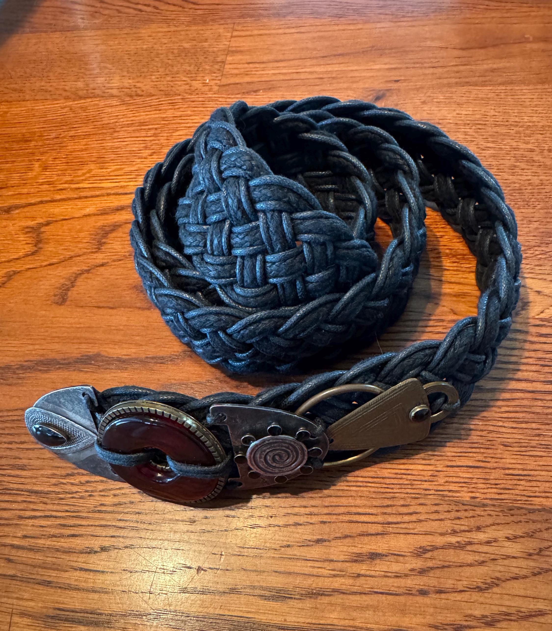 70s Braided Metal Thread Belt with Medallion Harwill NY Vintage gold belt faux pearls medallion boho 70s  main image 4