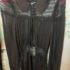 1930 vintage Lingerie, peignoir set in black, silk chiffon and lace image 3