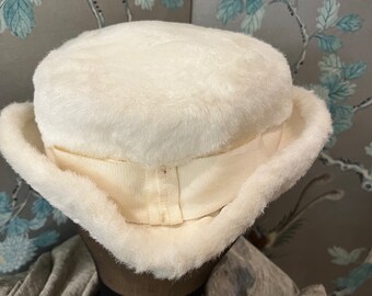 1960 vintage, sheared, faux fur hat, riding hat style