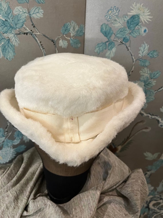 1960 vintage, sheared, faux fur hat, riding hat s… - image 1
