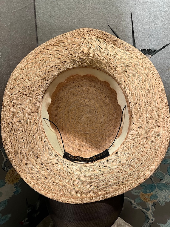Eric Javits Tan Straw Boater Hat with Black Band Eric Javits 1970, Straw Boater With a Black Ribbon Band  main image 3