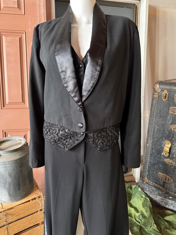 Tux Lady, black tux with crop Jacket and sequined… - image 3