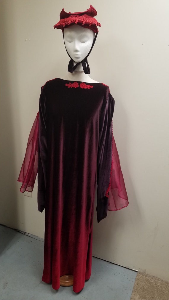 Medieval Burgundy-Red Velour Gown