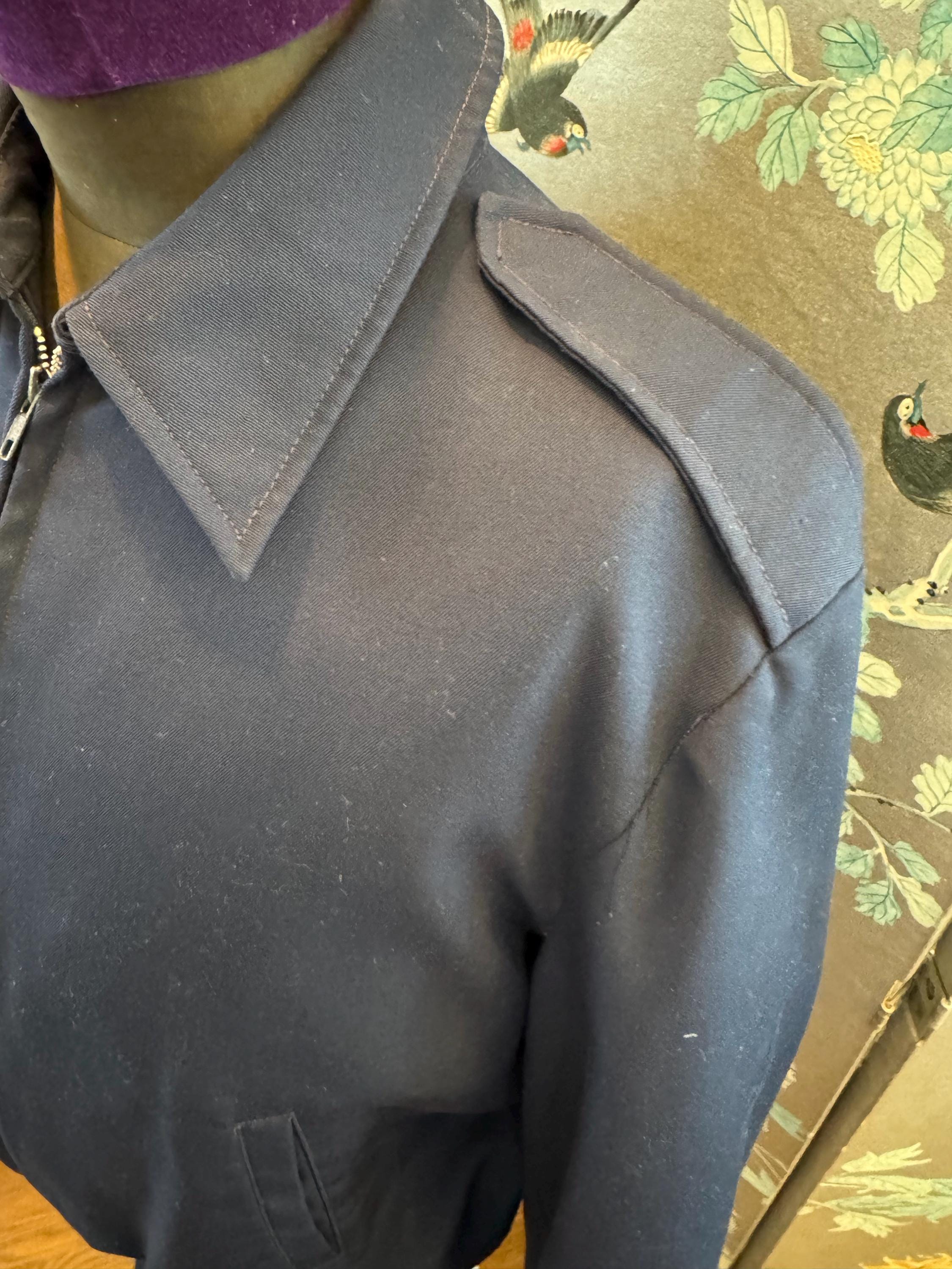 50's Bomber Jacket in Navy Polyester/wool, Zip up Front, Service