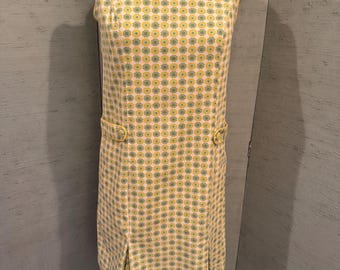 60’s cotton shift dress, lime and yellow flower power