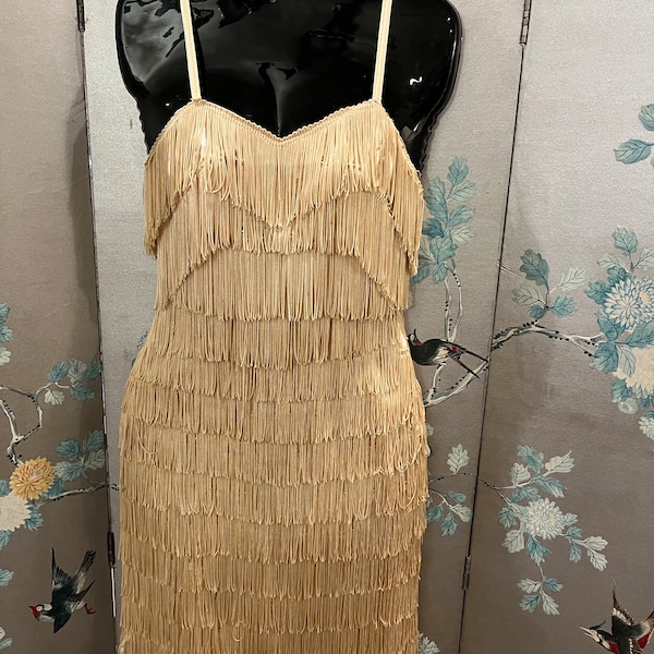 90s Gold Crochet Fringe Dress (S)