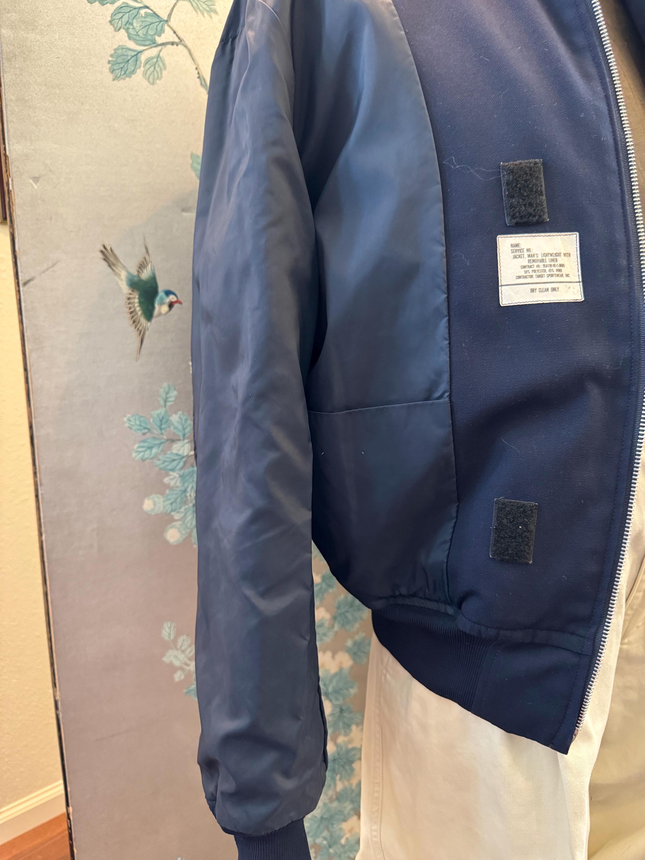 50's Bomber Jacket in Navy Polyester/wool, Zip up Front, Service