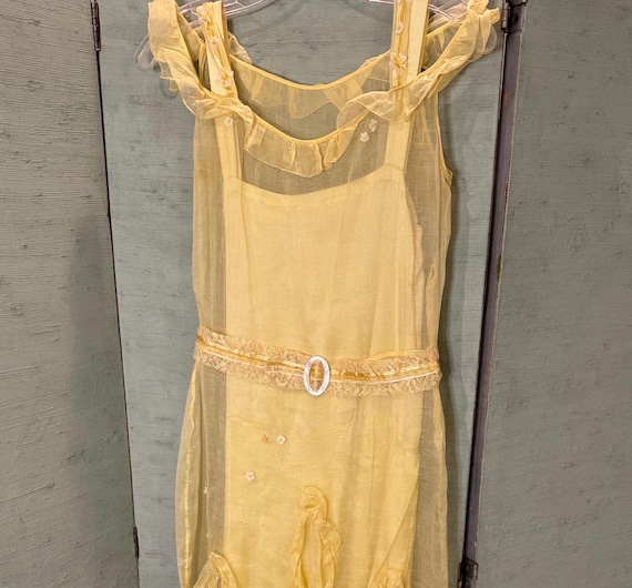 1930 yellow organza tea dress with yellow satin s… - image 1