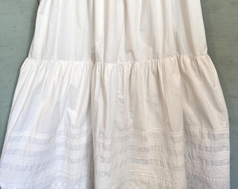 Antique 1800s White Cotton Under Slip Skirt, Embroidered Eyelet Ruffle