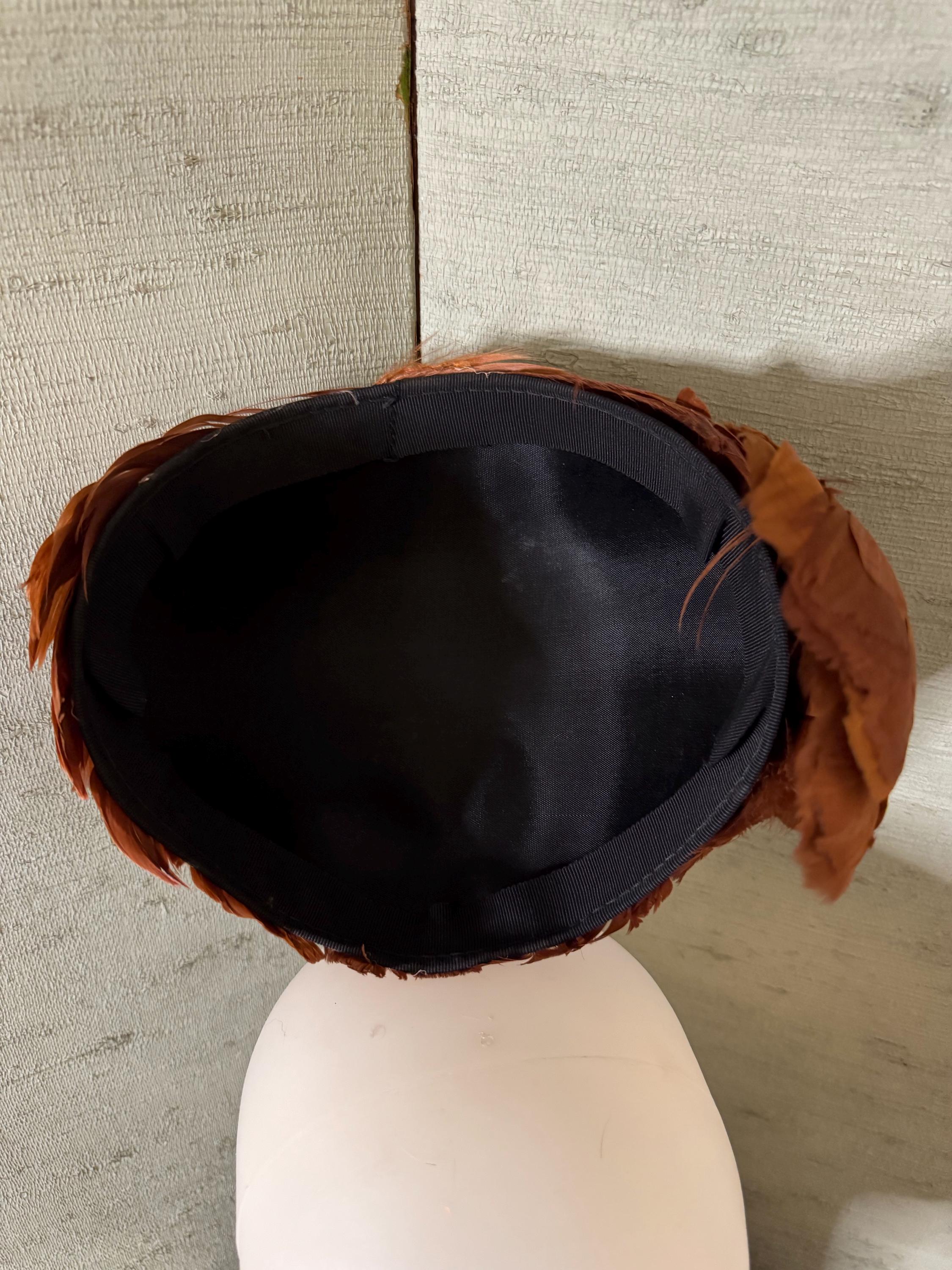 Vintage Style Wool-Feel Cloche Hat Rust Feather Detail - AS IS Rust Merino Wool Felt Cloche Hat, Art Deco Style - Etsy main image 3