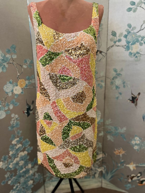 1960’s Disco dress; sequins on knit, base dress, … - image 1