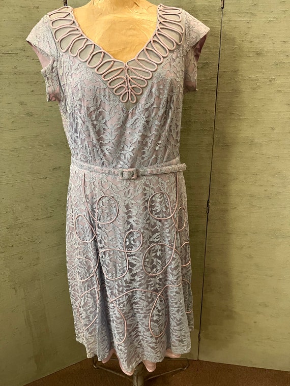 Large 1950s Blue Belted Dress