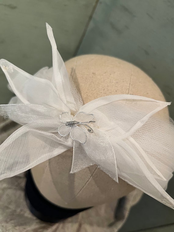 1990 white tulle headband with butterfly on organz