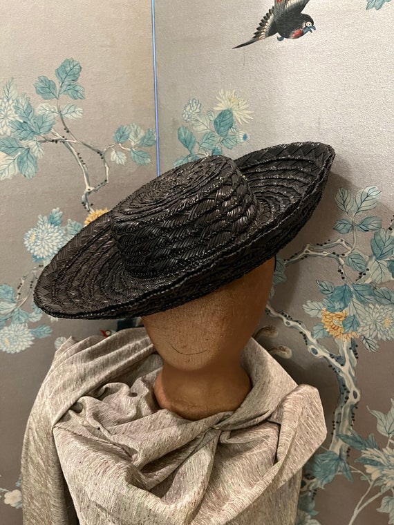 1940 Fascinator, wide, turn back brim in black str