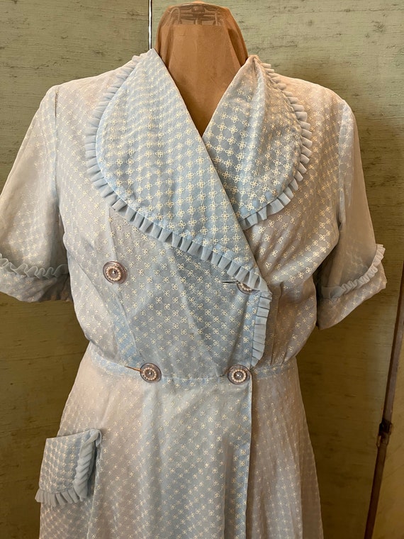 50’s house dress, double breasted style, pale blu… - image 3