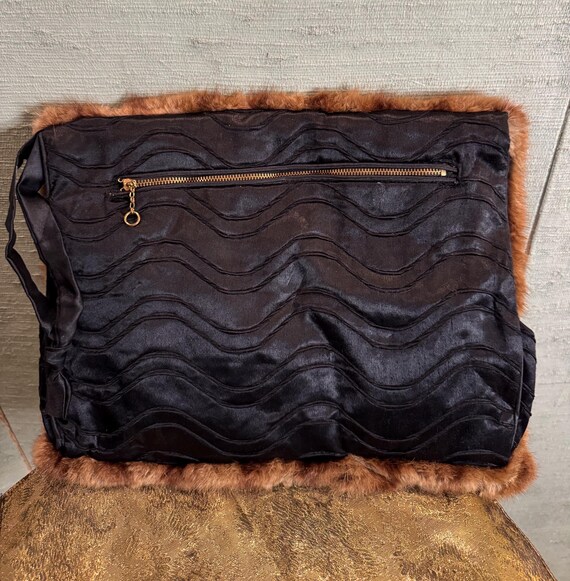 40’s mink handbag, clutch/loop handle; backed in … - image 2