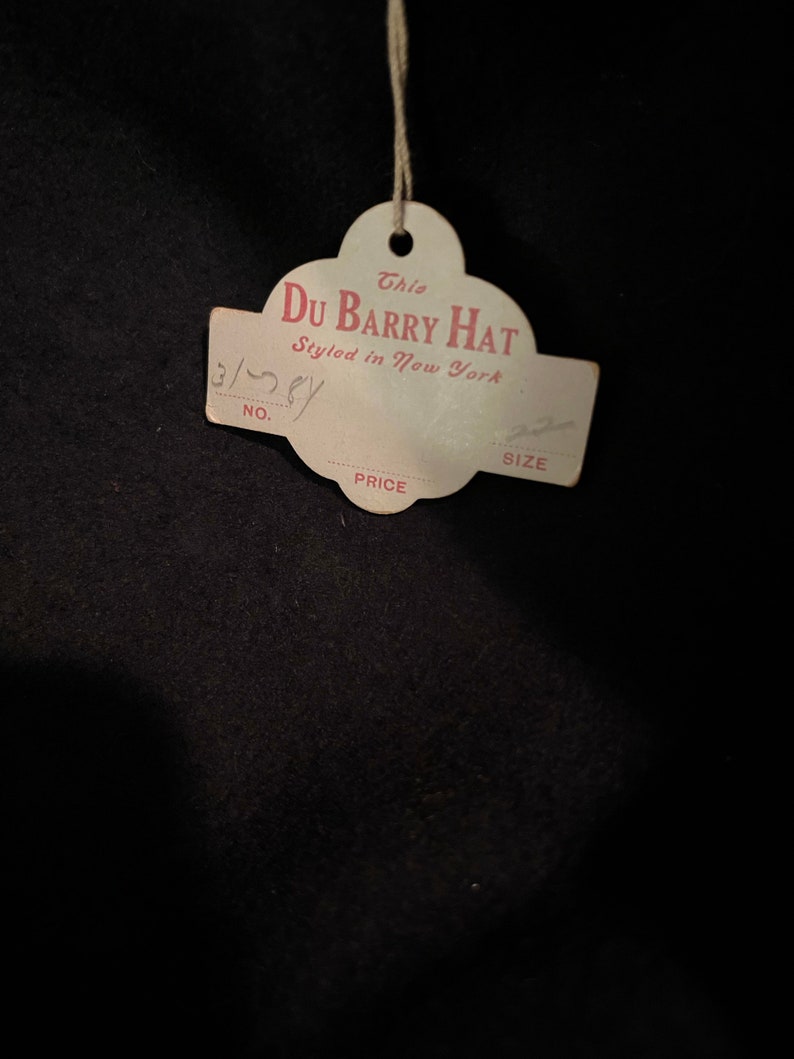 Barry Name Tag 1930 Du Barry Hat With the Tag Still Attached. Black Felt With Baroque ...