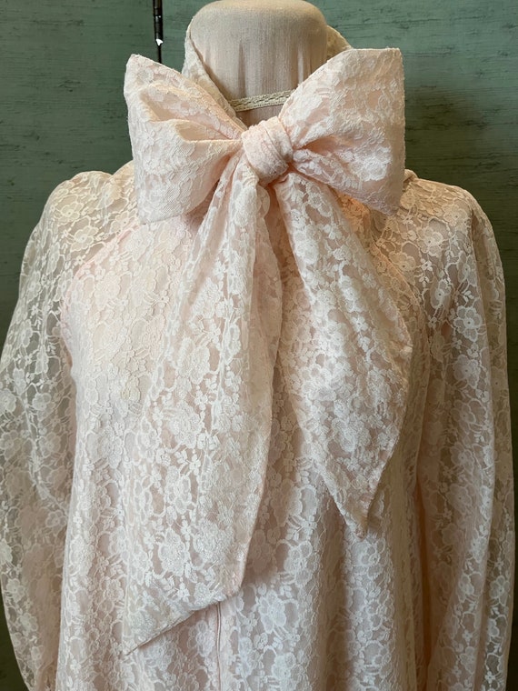 50’s lace robe/dressing gown, pink lace over shee… - image 1