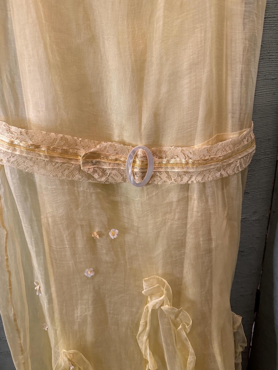 1930 yellow organza tea dress with yellow satin s… - image 4