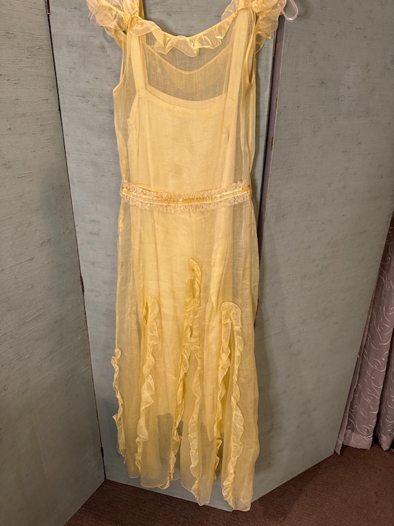 1930 yellow organza tea dress with yellow satin s… - image 2