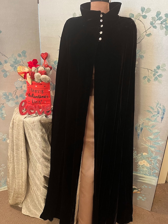 1970 vintage, black, silk velvet, full length cape