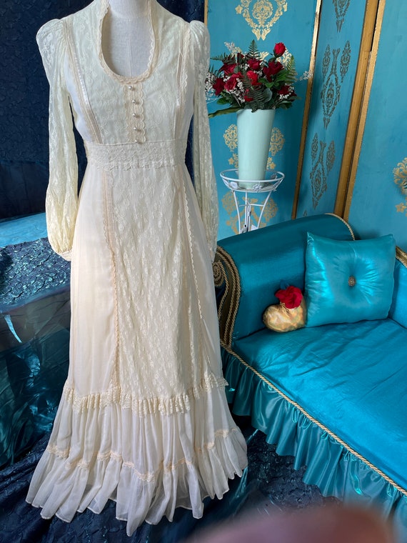 Vintage Gunne Sax Dress NWT Boho 1960's/70s Cream W/Purple