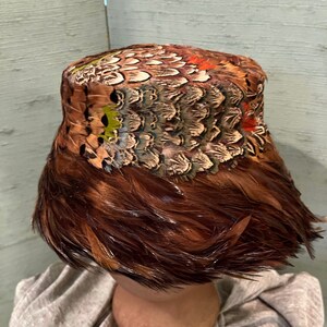 REFINED 1960s\' HAT COVERED IN RUST COLORED FEATHERS Vintage 1960s Tan Colored Feathered Hat | eBay main image 3