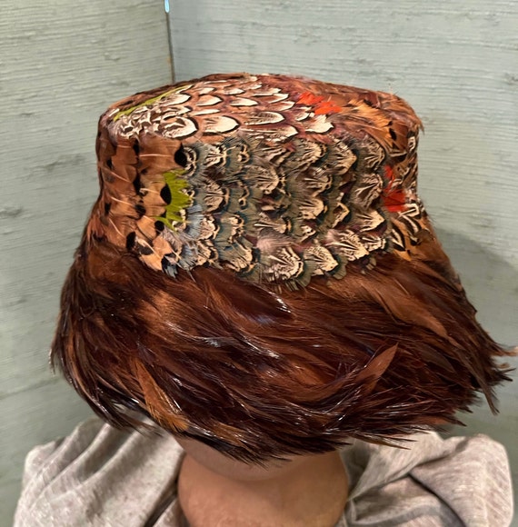 1960/1970 peasant/aigrette feathered bucket hat, … - image 1