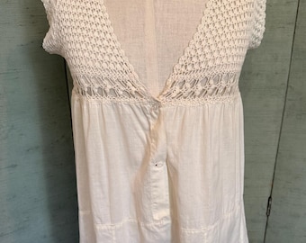 1910 camisole top, crotchet yoke with flowing cotton bellow, classic white.