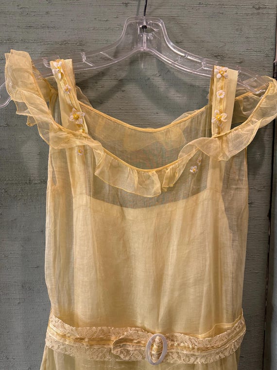 1930 yellow organza tea dress with yellow satin s… - image 3