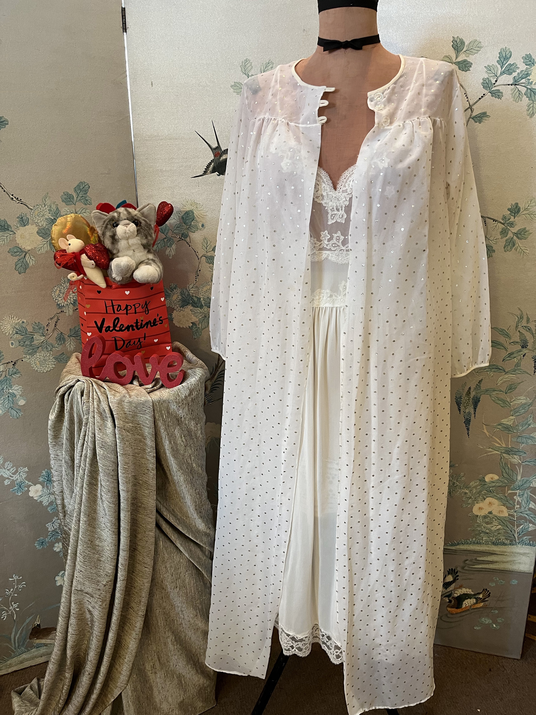 Vintage Aristocraft Peignoir Set, Long Robe & Gown, Coral Nylon