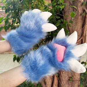 Blue Fursuit Puppy Paws, puffy fursuit paw, cosplay gloves,cat paws,wolf paws, fox paws, pet play, furry gloves, Fox Paws Custom, Gifts