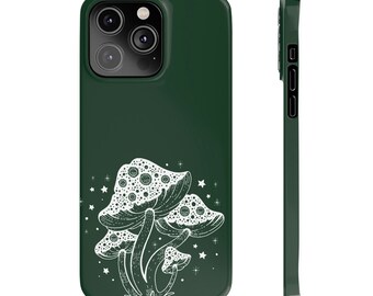 Green and White Mushrooms iPhone Case - Durable, cute, unique, trending, iPhone XS, XR, 11, 12 ,13
