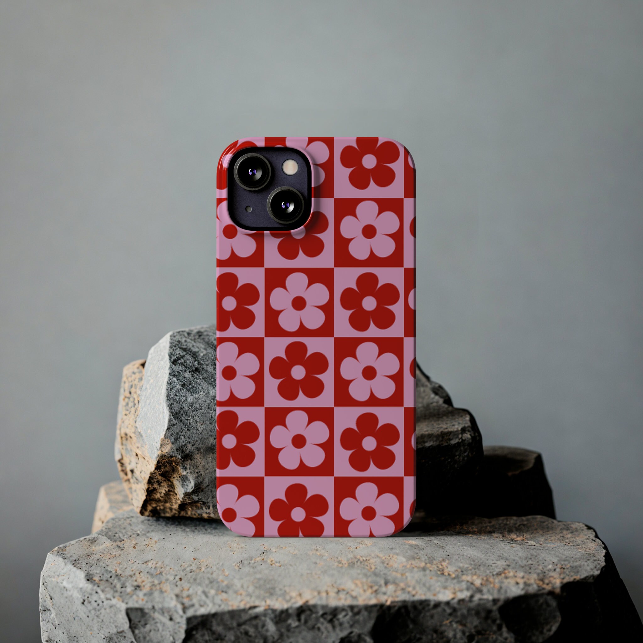 Checkered Flower iPhone Case Pink/Red