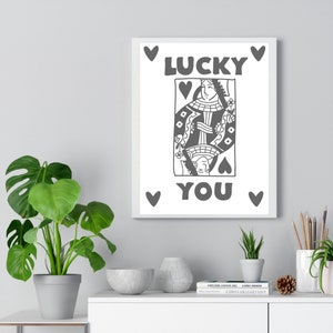 Trendy Retro Grote Wall Art / Zwarte Queen of Hearts / Lucky You Art Print / Esthetische Digitale Art Print