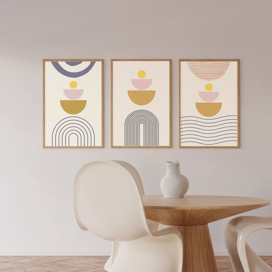 Mid Century Modern Boho Wall Art Set of 3 Prints / Abstract Stacked ...