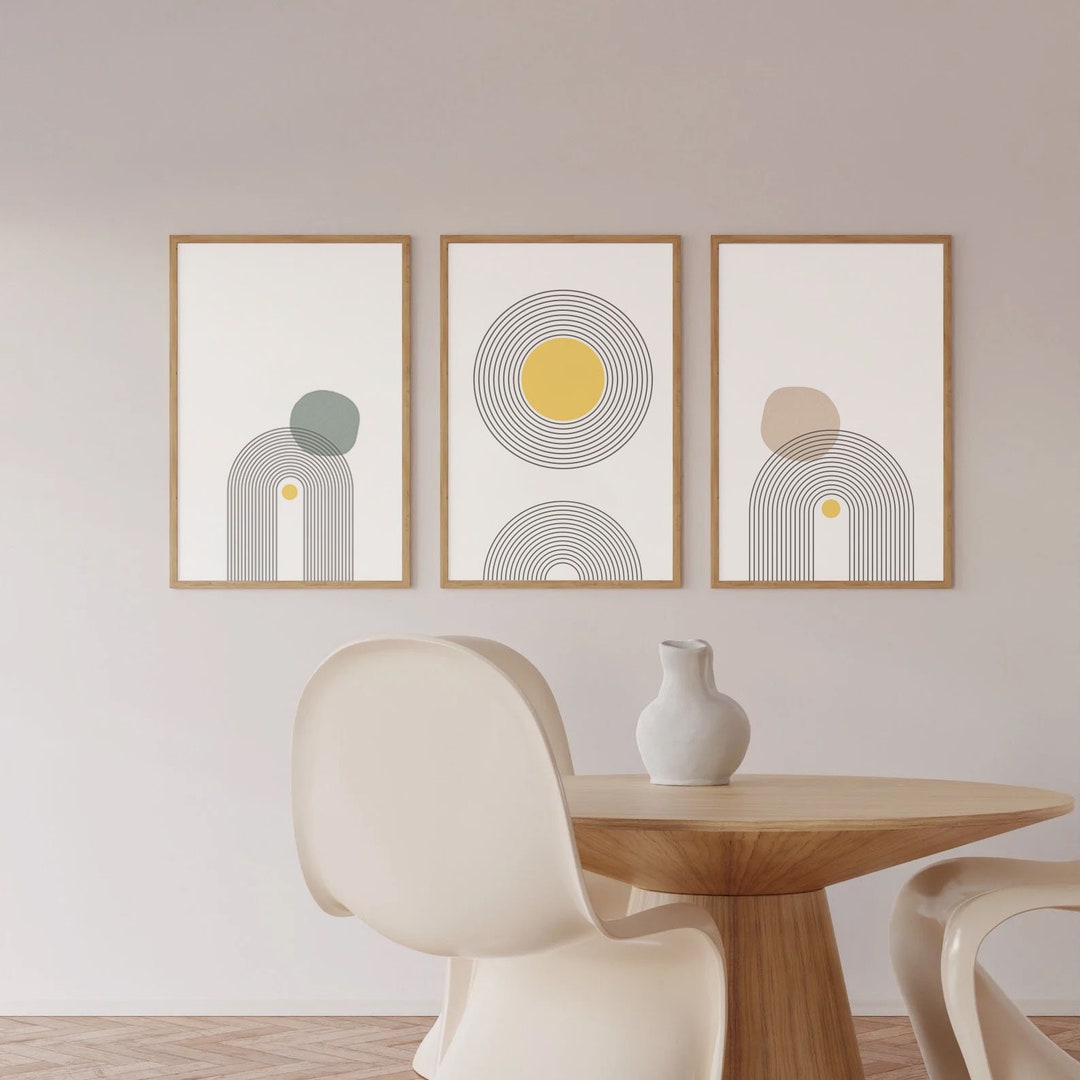 Mid Century Modern Boho Wall Art Set of 3 Prints / Abstract Yellow ...