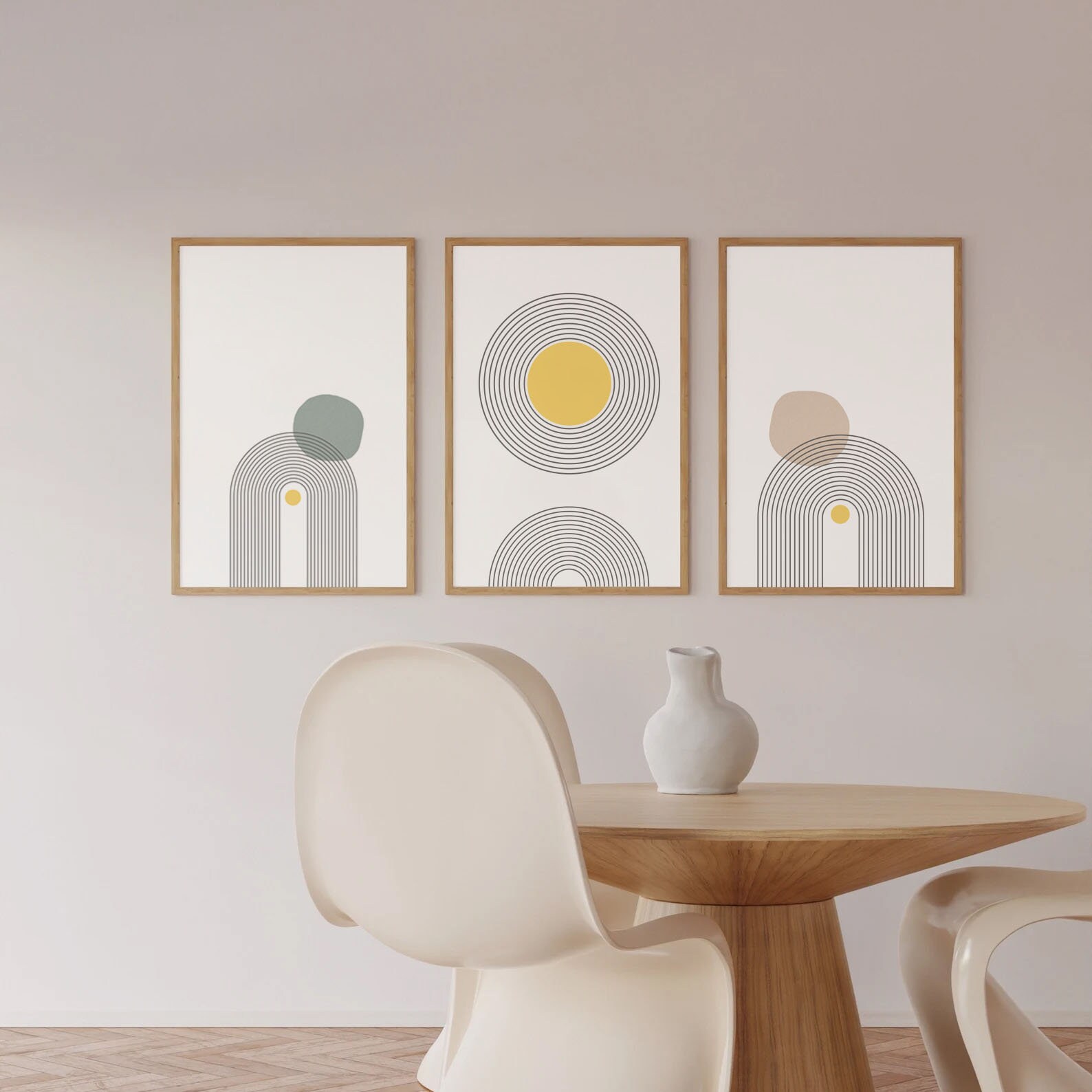 Mid Century Modern Boho Wall Art Set of 3 Prints / Abstract Yellow ...