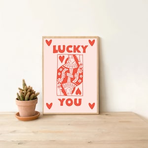 Trendy Retro Grote Wall Art / Queen of Hearts / Lucky You Art Print / Esthetische Digitale Art Print