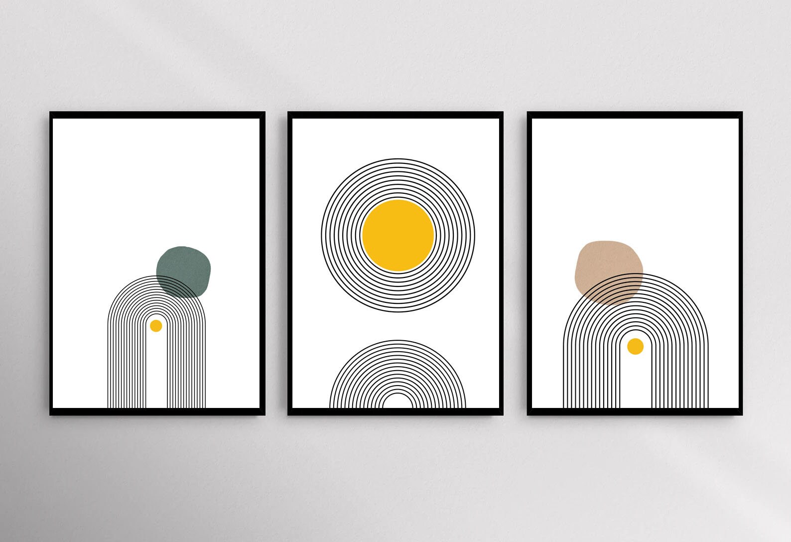 Mid Century Modern Boho Wall Art Set of 3 Prints / Abstract Yellow ...