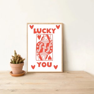 Arte de pared grande retro de moda / Queen of Hearts / Lucky You Art Print / Impresión de arte digital estético