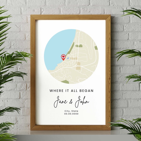 Where We Fell In Love Map, Where It All Began Map, Coordinate Map, Personalized Anniversary Gift, Aerial Map, Wall Decor, Digital File Only