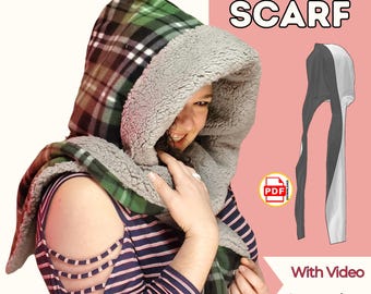 DIY Hooded Scarf PDF Sewing Pattern – Print and Projector File Sewing Instructions with Video
